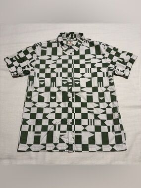 Men’s Beardedgoat Porte Short Sleeve Button Up Shirt | Green/White | Size Large